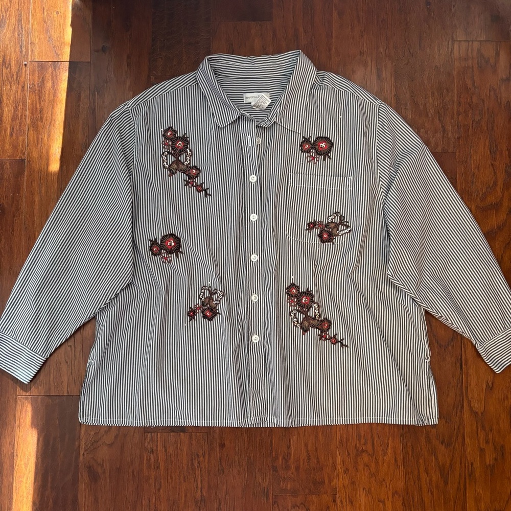 Draper’s & Damon’s Embellished Butterfly Stripe Shirt Blue White | Size 3X - Picture 5 of 9